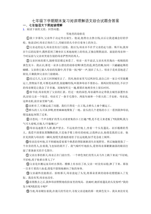 七年级下学期期末复习阅读理解语文综合试题含答案