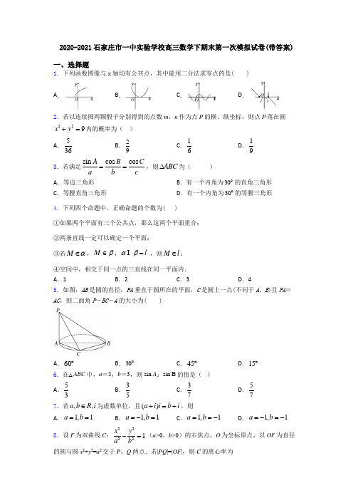 2020-2021石家庄市一中实验学校高三数学下期末第一次模拟试卷(带答案)