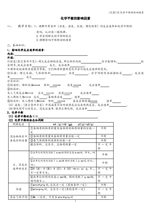 (完整)12化学平衡的影响因素