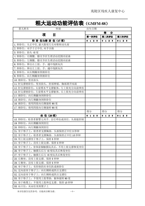 粗大运动功能评估表(GMFM-88)