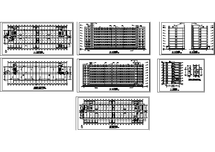 天水市某高校1.2万平米8层框架结构宿舍楼平立剖面设计CAD图纸