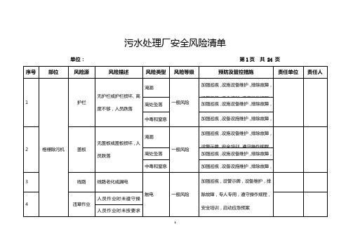 污水处理厂安全风险清单