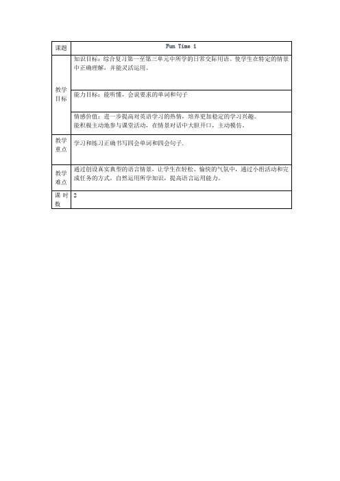 五年级英语上册FunTime1教案人教精通版(三起)