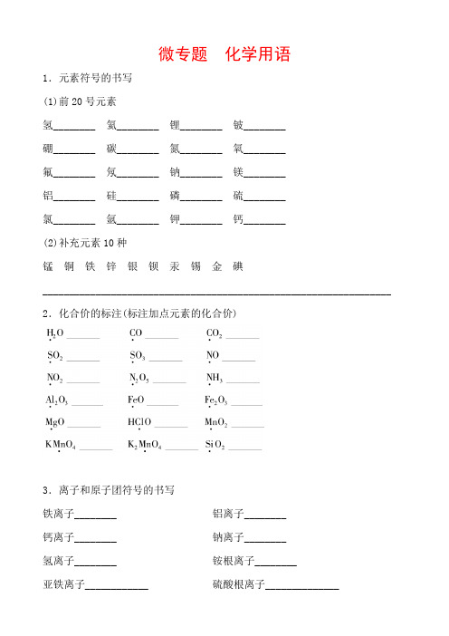 2021年春人教版九年级化学中考第一轮知识点过关训练   化学用语