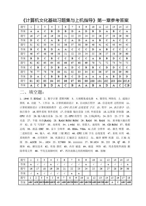 计算机文化基础习题集与上机指导第一章参考答案