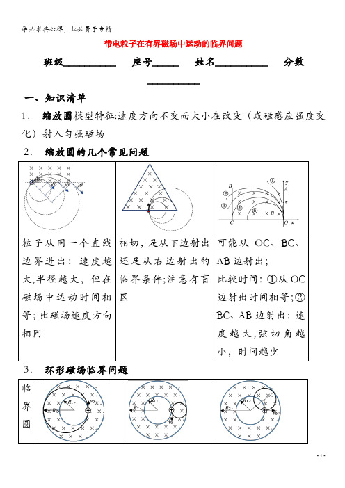 芜湖市高考物理复习 第十章 磁场 第讲 带电粒子在有界磁场中运动的临界问题教案