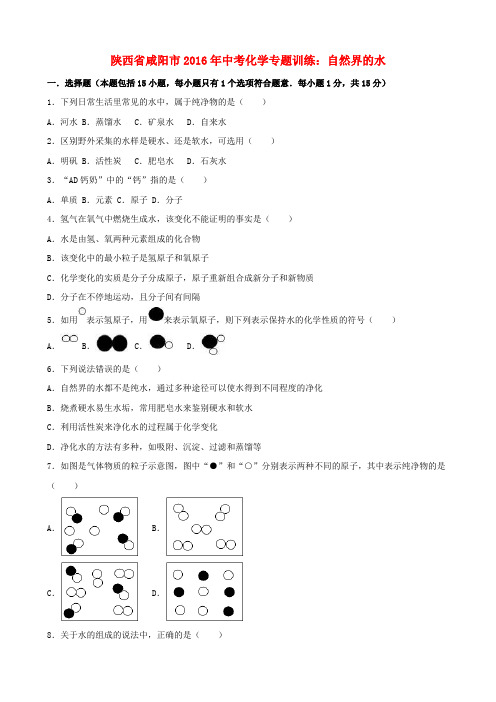 精选陕西省咸阳市2016年中考化学专题训练自然界的水含解析