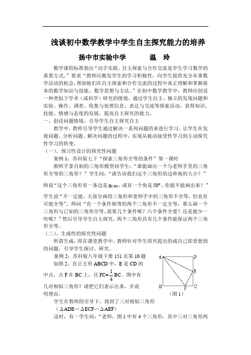 浅谈初中数学教学中学生自主探究能力的培养