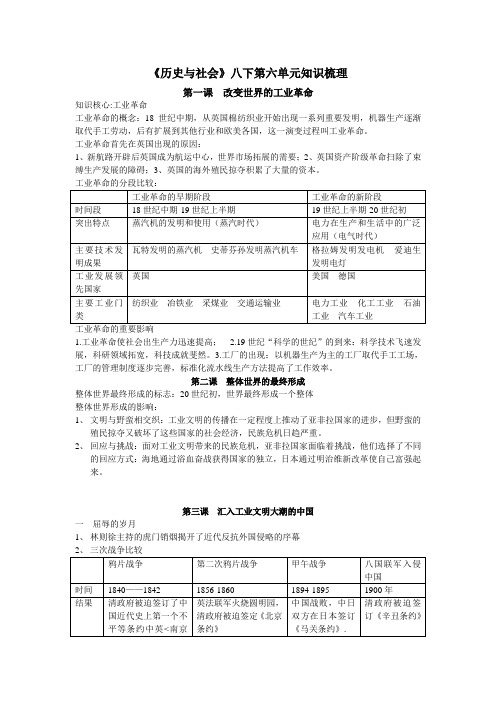 《历史与社会》八下第六单元知识梳理