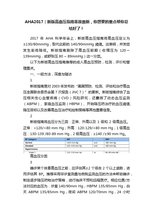 AHA2017｜新版高血压指南革故鼎新，你想要的重点帮你总结好了！