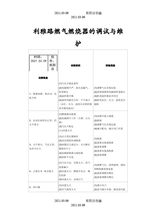 利雅路燃气燃烧器的调试与维护之欧阳法创编