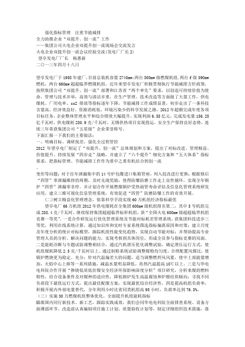 火电企业双提升创一流会议经验交流(发电厂厂长2)