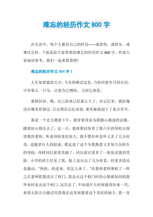 难忘的经历作文800字