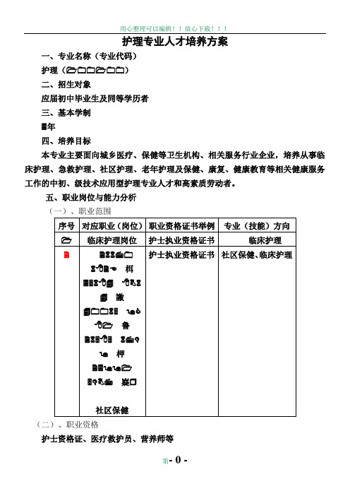 1护理专业人才培养方案