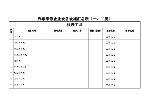 汽车维修设备设施汇总表