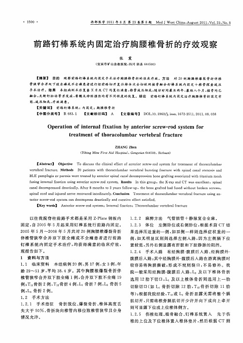 前路钉棒系统内固定治疗胸腰椎骨折的疗效观察