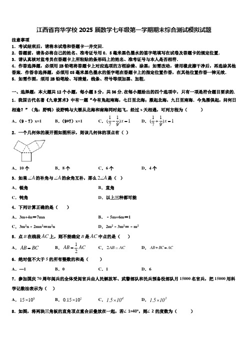 江西省育华学校2025届数学七年级第一学期期末综合测试模拟试题含解析