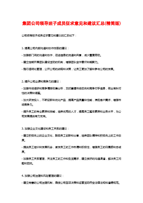 集团公司领导班子成员征求意见和建议汇总(精简版)