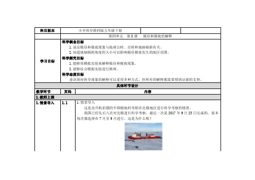 教科版小学科学五年级下册《四 地球的运动 极昼和极夜的解释》优质课教学设计_211