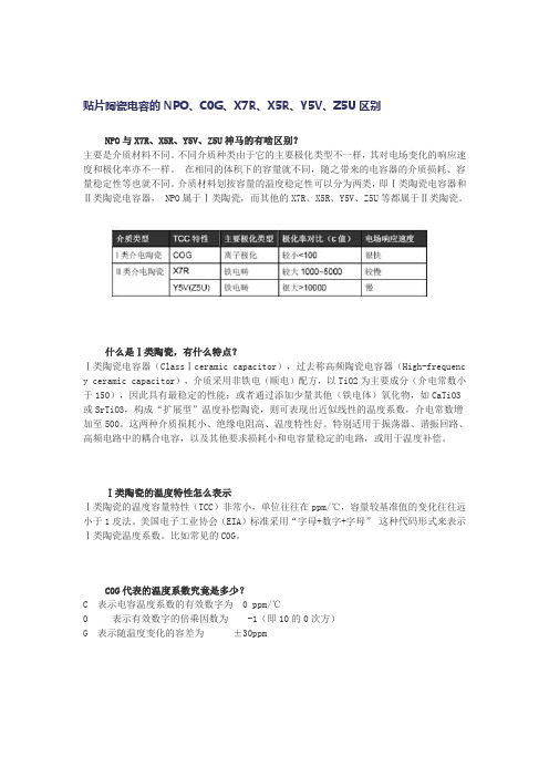 贴片陶瓷电容的NPO、C0G、X7R、X5R、Y5V、Z5U区别