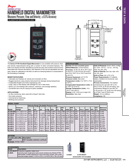 Dwyer Instruments手持数字压力计的技术参考资料说明书