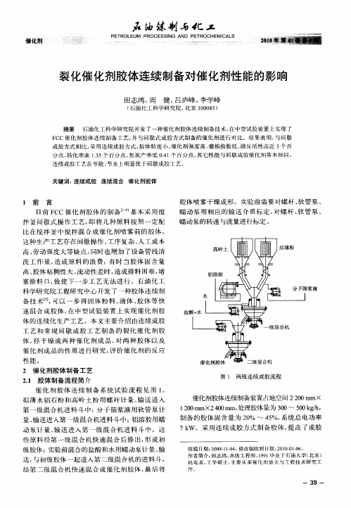 裂化催化剂胶体连续制备对催化剂性能的影响