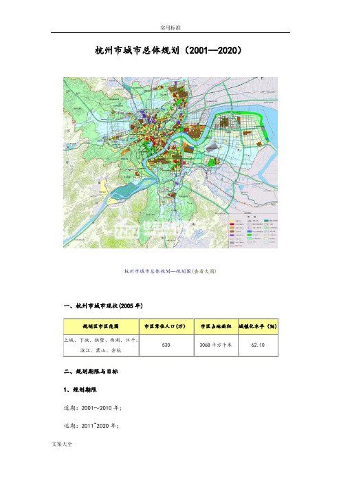 杭州市城市总体规划(2001-2020)