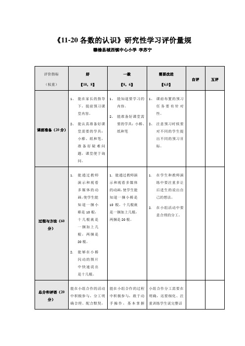 11-20各数的认识研究性学习量规