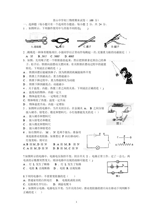 2010-2011学年度盐城景山中学九年级物理期末试题及答案