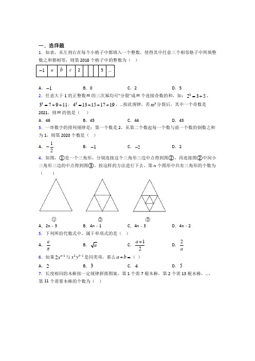 (必考题)初中数学七年级数学上册第三单元《整式及其运算》测试(包含答案解析)(5)