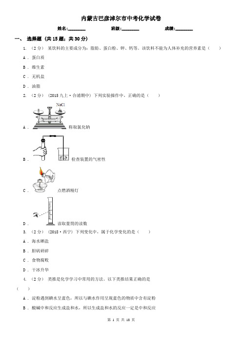 内蒙古巴彦淖尔市中考化学试卷