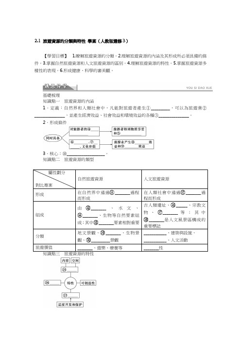 人教版高中地理选修3学案-旅游资源的分类与特性