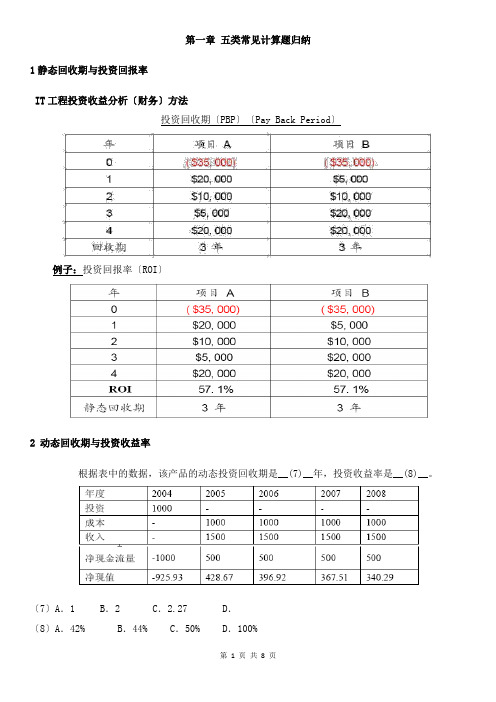 信息系统项目管理师五类常见计算题