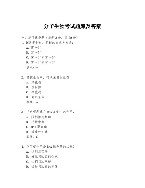 分子生物考试题库及答案