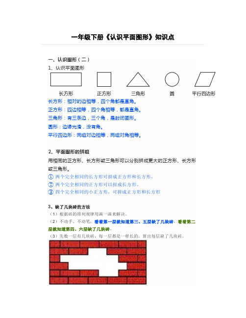 一年级下册《认识平面图形》知识点