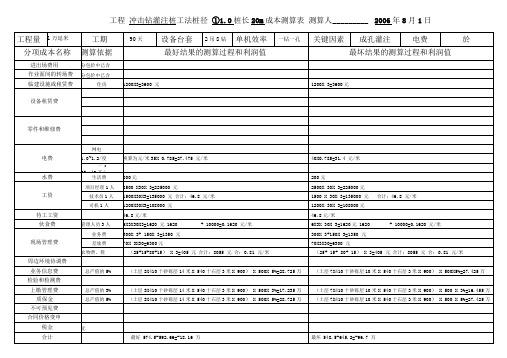 冲击钻灌注桩成本测算表