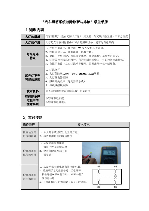 汽车照明系统故障检修学生手册