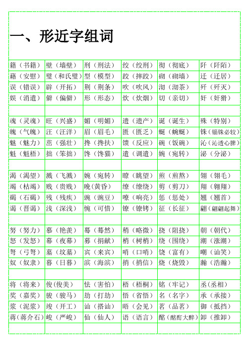 小学语文形近字组词大全带复习资料的