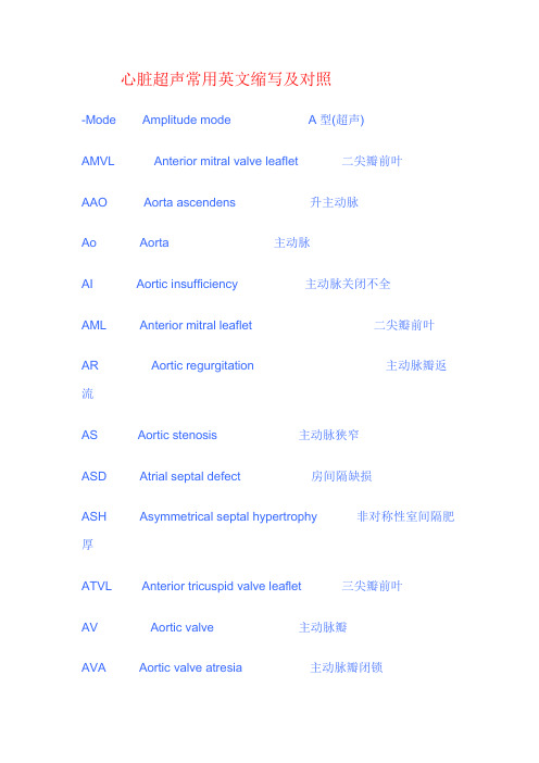 心脏超声常用英文缩写及对照