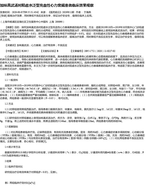 加味真武汤对阳虚水泛型充血性心力衰竭患者临床效果观察