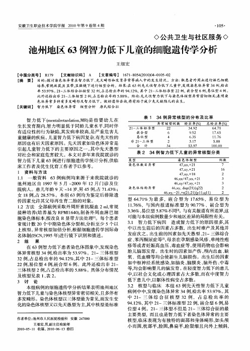 池州地区63例智力低下儿童的细胞遗传学分析