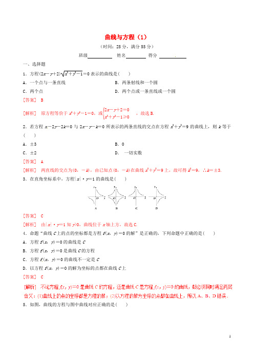 高中数学 专题2.1 曲线与方程(1)测试(含解析)新人教A