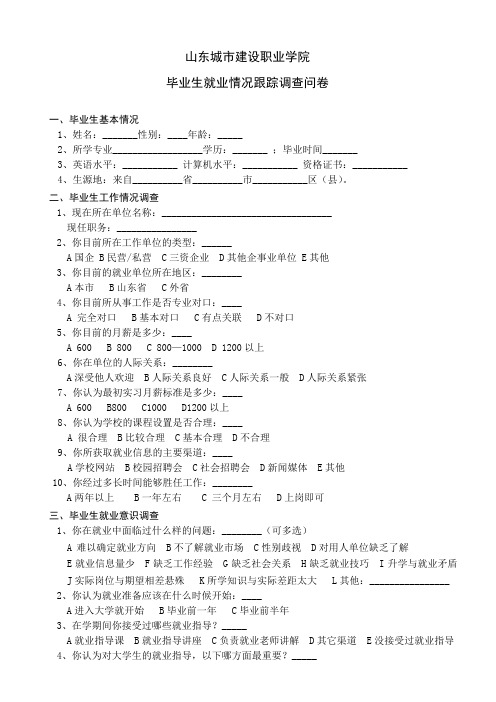 毕业生就业情况跟踪调查问卷