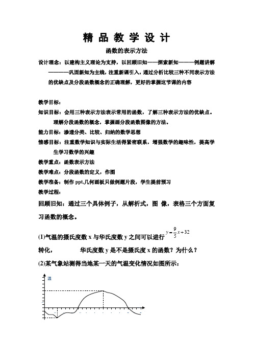 精 品 教 学 设 计2.2.2函数的表示方法