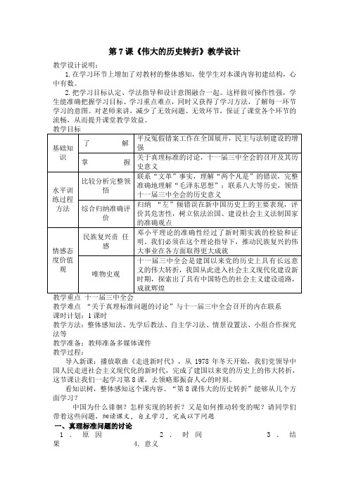 人教新课标初中历史八年级下册《第7课 伟大的历史转折》优质课教学设计_3