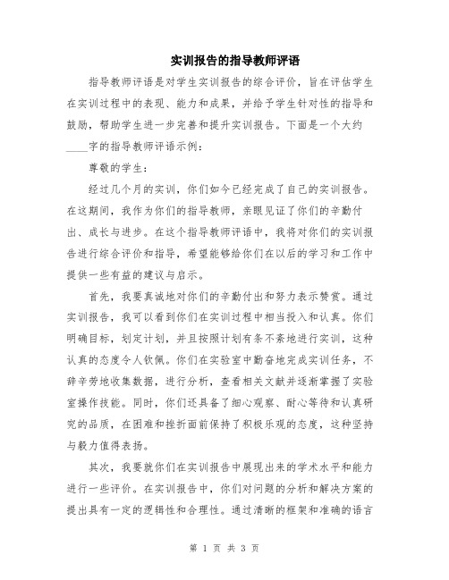 实训报告的指导教师评语