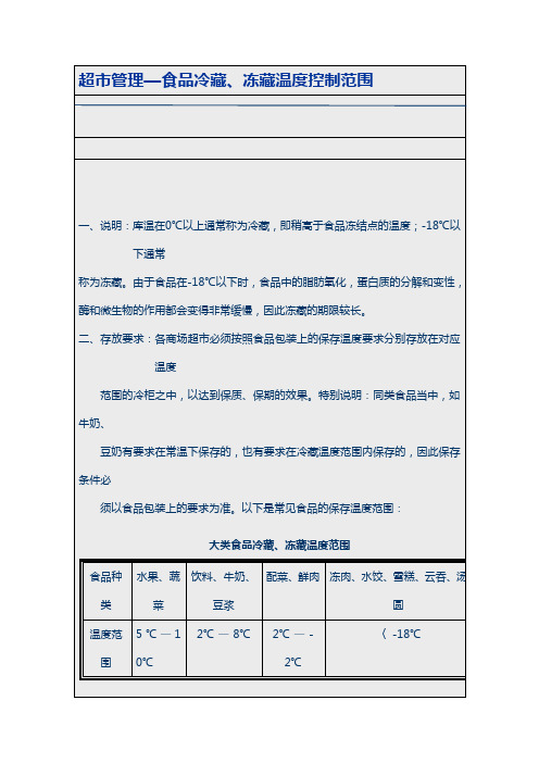 超市管理-食品冷藏、冻藏温度控制范围