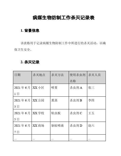 病媒生物防制工作杀灭记录表