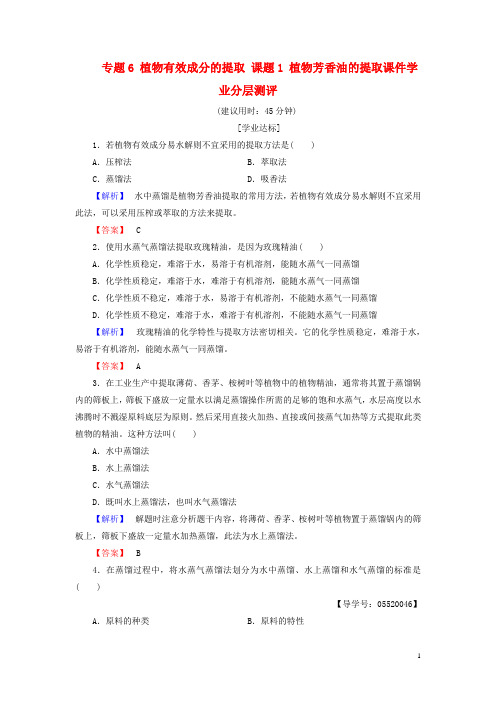 高中生物专题6植物有效成分的提取课题1植物芳香油的提任件学业分层测评新人教版选修1