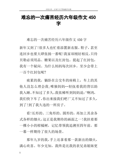 难忘的一次痛苦经历六年级作文450字